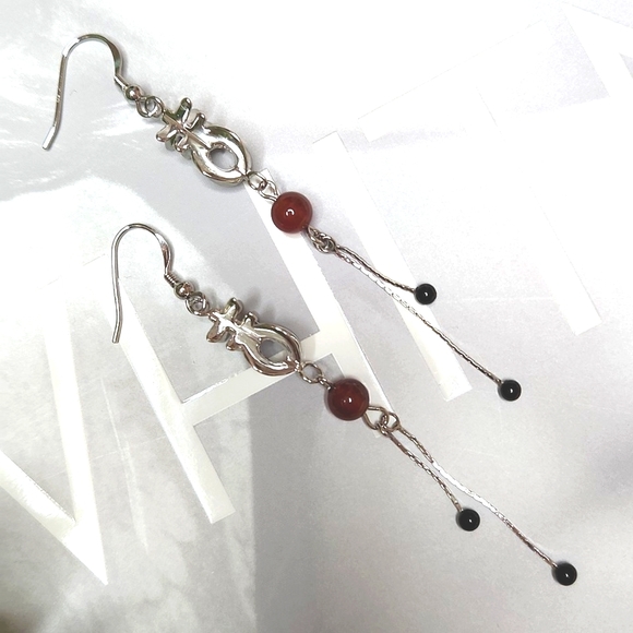 Jade & Onyx Dangle Earrings ~ NWOT - Picture 4 of 4